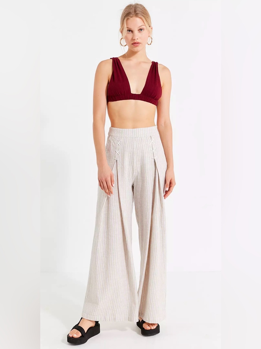 Urban Outfitters UO Lou Lace-Up Striped Wide Leg Pants Size 8